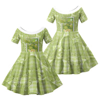 Aloha Hawaii Ulu Palaka Motifs Family Matching Summer Maxi Dress and Hawaiian Shirt Hawaiian Breadfruit Stylized Stamp LT14 Daughter's Dress Green - Polynesian Pride