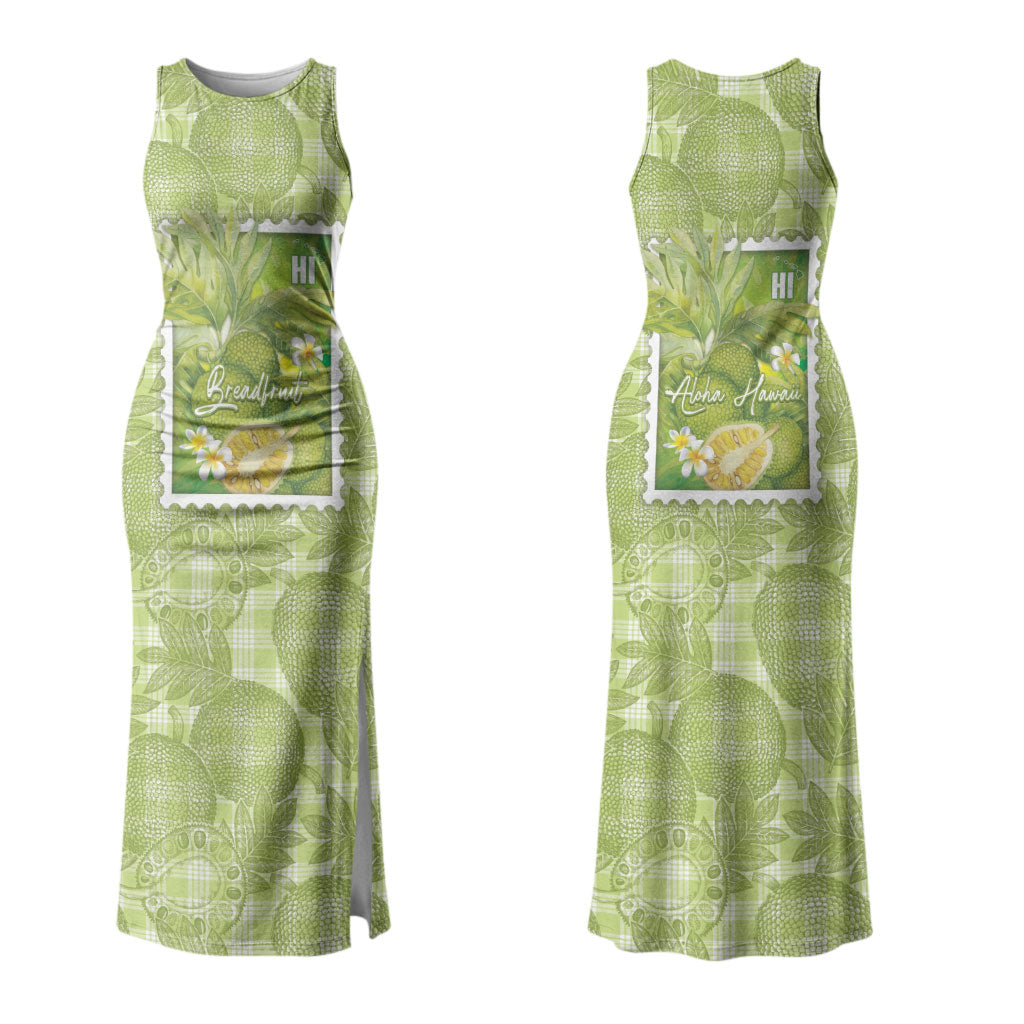 Aloha Hawaii Ulu Palaka Motifs Family Matching Tank Maxi Dress and Hawaiian Shirt Hawaiian Breadfruit Stylized Stamp LT14 Mom's Dress Green - Polynesian Pride