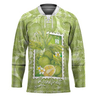 Aloha Hawaii Ulu Palaka Motifs Hockey Jersey Hawaiian Breadfruit Stylized Stamp LT14 Unisex Green - Polynesian Pride