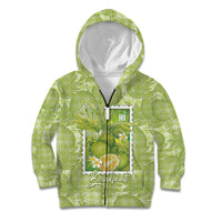 Aloha Hawaii Ulu Palaka Motifs Kid Hoodie Hawaiian Breadfruit Stylized Stamp LT14 Zip Hoodie Green - Polynesian Pride