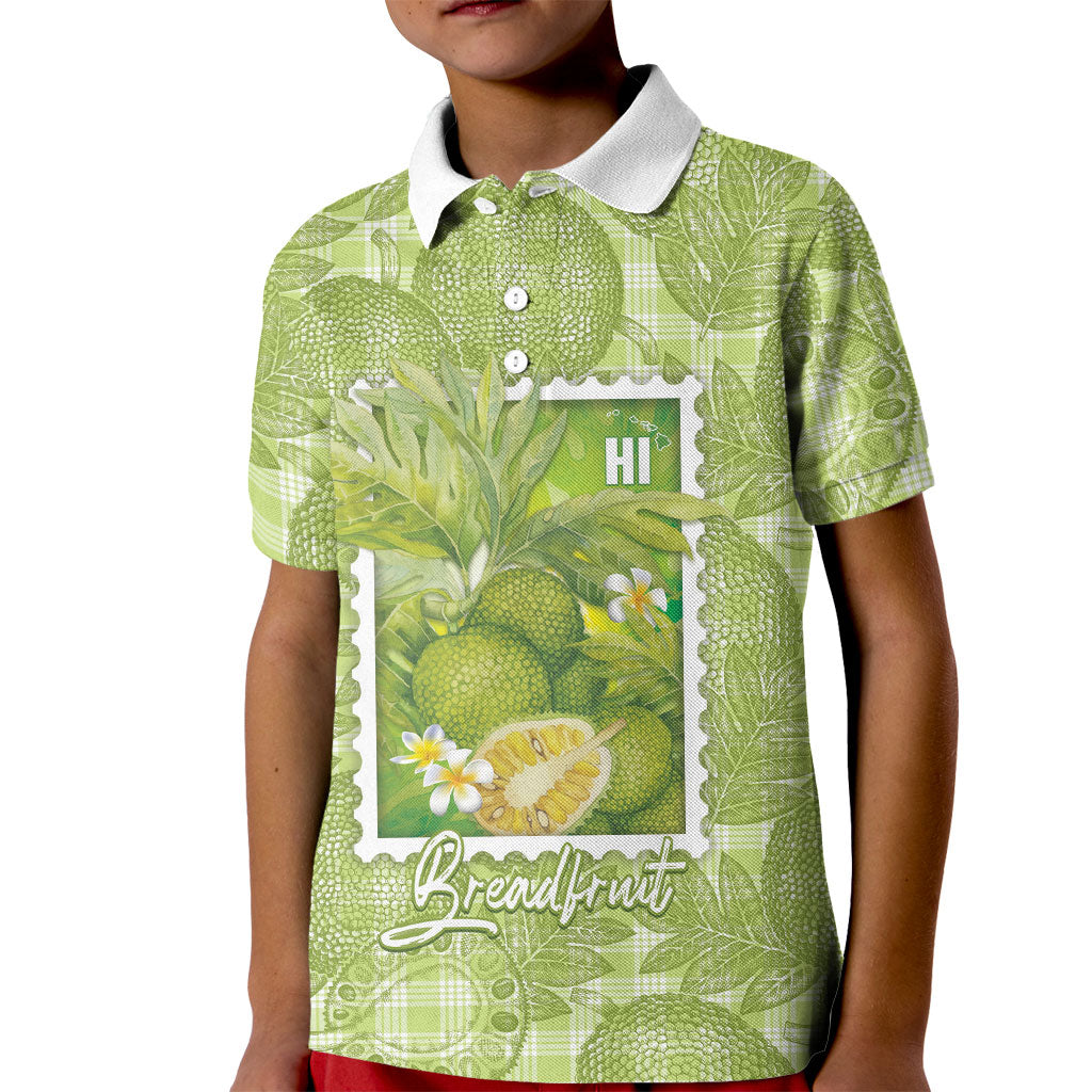 Aloha Hawaii Ulu Palaka Motifs Kid Polo Shirt Hawaiian Breadfruit Stylized Stamp LT14 Kid Green - Polynesian Pride