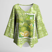 Aloha Hawaii Ulu Palaka Motifs Kimono Sleeve Blouse Hawaiian Breadfruit Stylized Stamp LT14 Female Green - Polynesian Pride