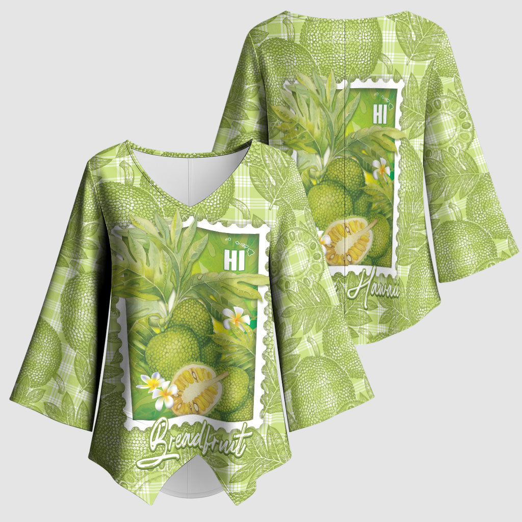 Aloha Hawaii Ulu Palaka Motifs Kimono Sleeve Blouse Hawaiian Breadfruit Stylized Stamp LT14 - Polynesian Pride