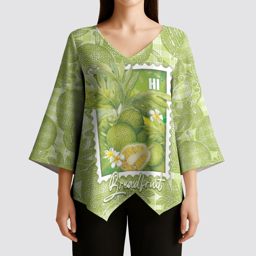 Aloha Hawaii Ulu Palaka Motifs Kimono Sleeve Blouse Hawaiian Breadfruit Stylized Stamp LT14 - Polynesian Pride