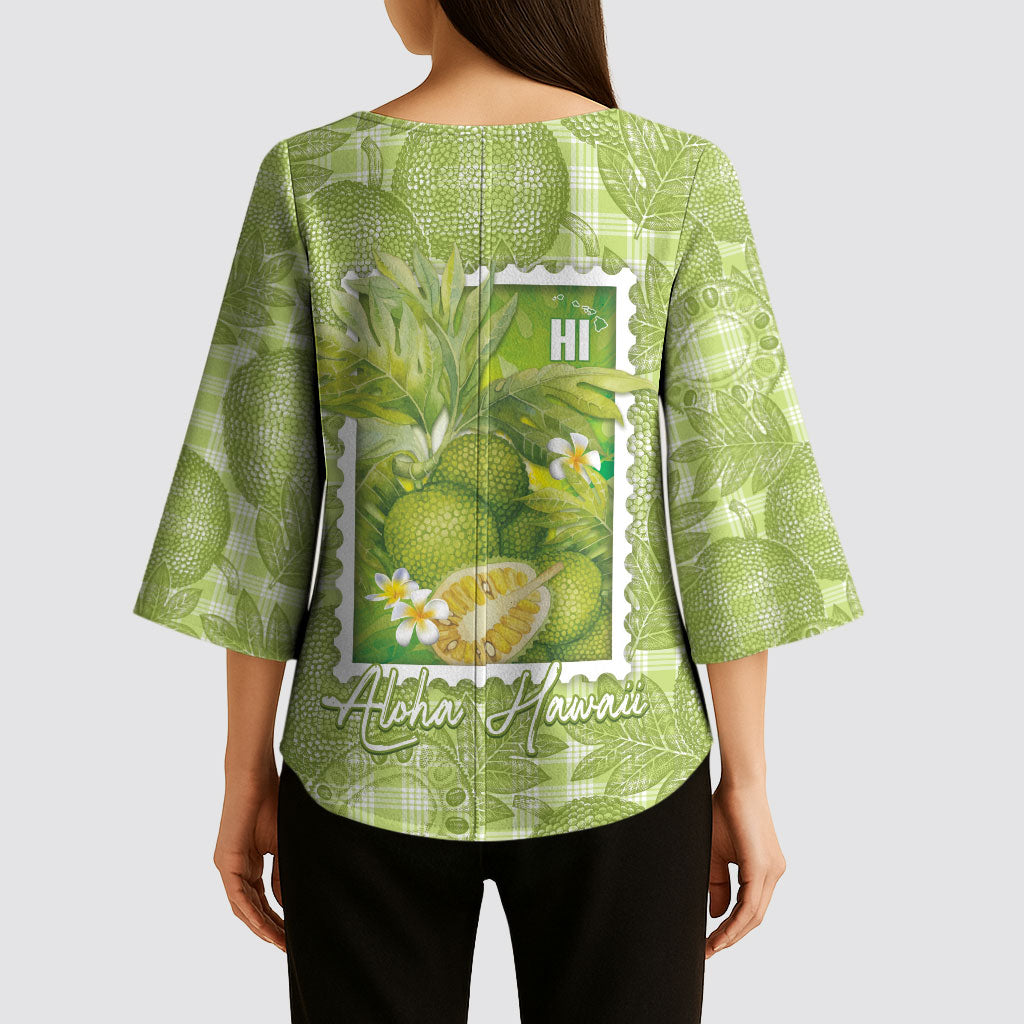 Aloha Hawaii Ulu Palaka Motifs Kimono Sleeve Blouse Hawaiian Breadfruit Stylized Stamp LT14 - Polynesian Pride