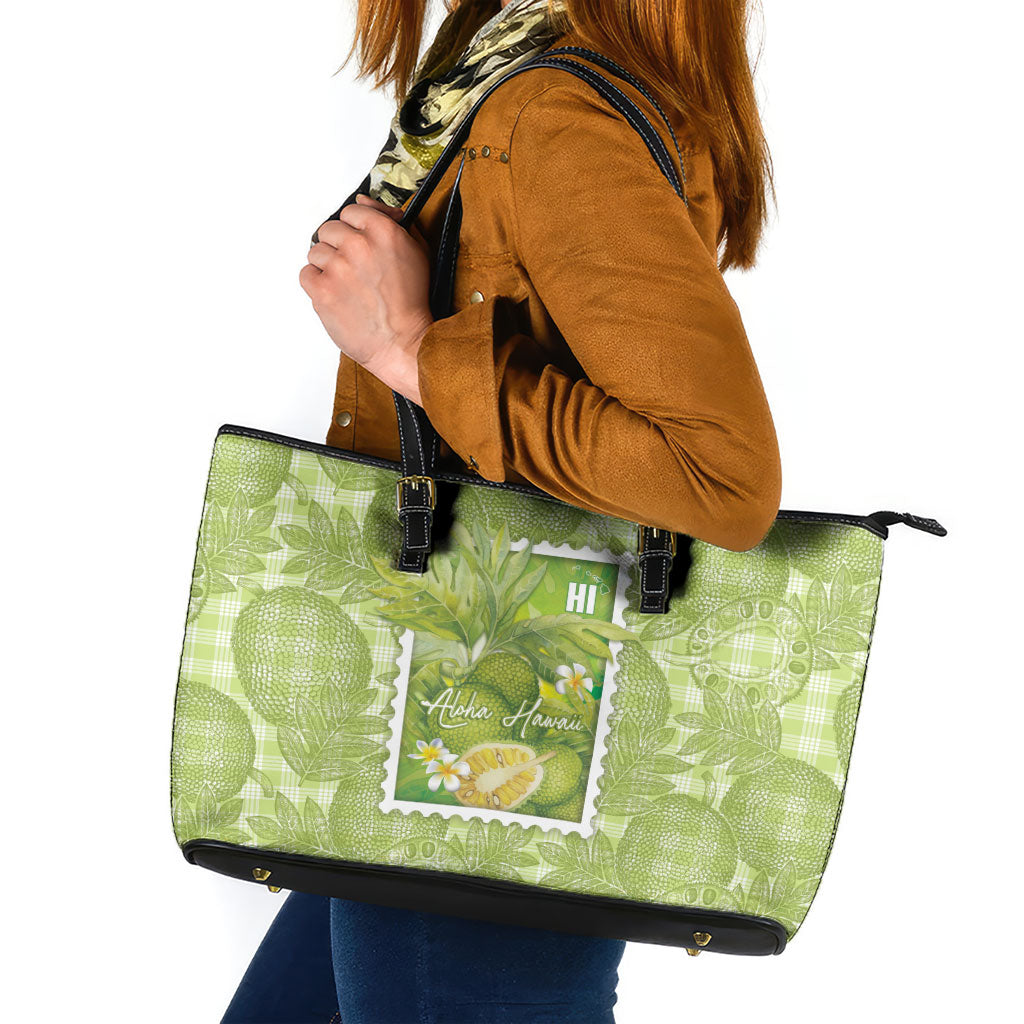 Aloha Hawaii Ulu Palaka Motifs Leather Tote Bag Hawaiian Breadfruit Stylized Stamp LT14 Green - Polynesian Pride