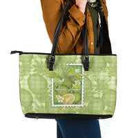 Aloha Hawaii Ulu Palaka Motifs Leather Tote Bag Hawaiian Breadfruit Stylized Stamp LT14 - Polynesian Pride