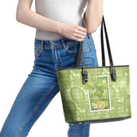 Aloha Hawaii Ulu Palaka Motifs Leather Tote Bag Hawaiian Breadfruit Stylized Stamp LT14 - Polynesian Pride