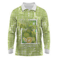 Aloha Hawaii Ulu Palaka Motifs Long Sleeve Polo Shirt Hawaiian Breadfruit Stylized Stamp LT14 Green - Polynesian Pride