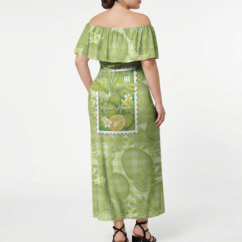 Aloha Hawaii Ulu Palaka Motifs Off Shoulder Maxi Dress Hawaiian Breadfruit Stylized Stamp LT14 - Polynesian Pride