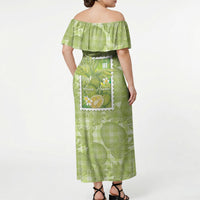 Aloha Hawaii Ulu Palaka Motifs Off Shoulder Maxi Dress Hawaiian Breadfruit Stylized Stamp LT14 - Polynesian Pride