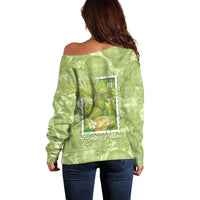 Aloha Hawaii Ulu Palaka Motifs Off Shoulder Sweater Hawaiian Breadfruit Stylized Stamp LT14 - Polynesian Pride
