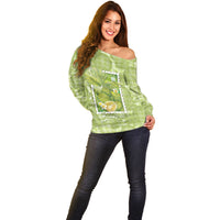 Aloha Hawaii Ulu Palaka Motifs Off Shoulder Sweater Hawaiian Breadfruit Stylized Stamp LT14 - Polynesian Pride