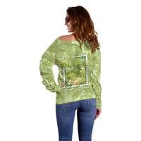 Aloha Hawaii Ulu Palaka Motifs Off Shoulder Sweater Hawaiian Breadfruit Stylized Stamp LT14 - Polynesian Pride