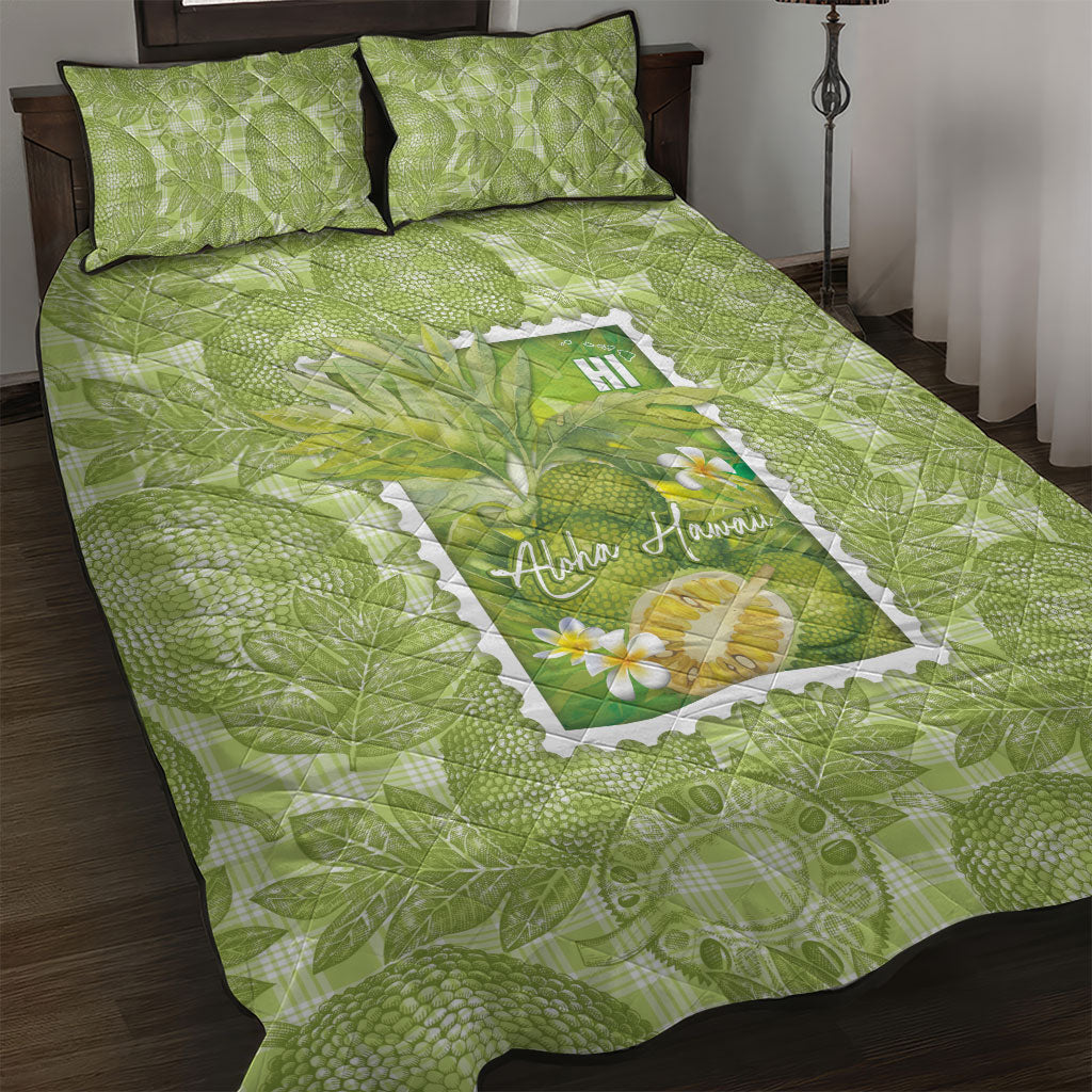Aloha Hawaii Ulu Palaka Motifs Quilt Bed Set Hawaiian Breadfruit Stylized Stamp LT14 Green - Polynesian Pride