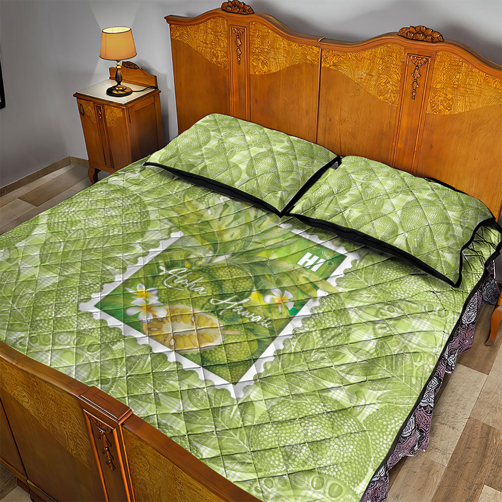 Aloha Hawaii Ulu Palaka Motifs Quilt Bed Set Hawaiian Breadfruit Stylized Stamp LT14 - Polynesian Pride
