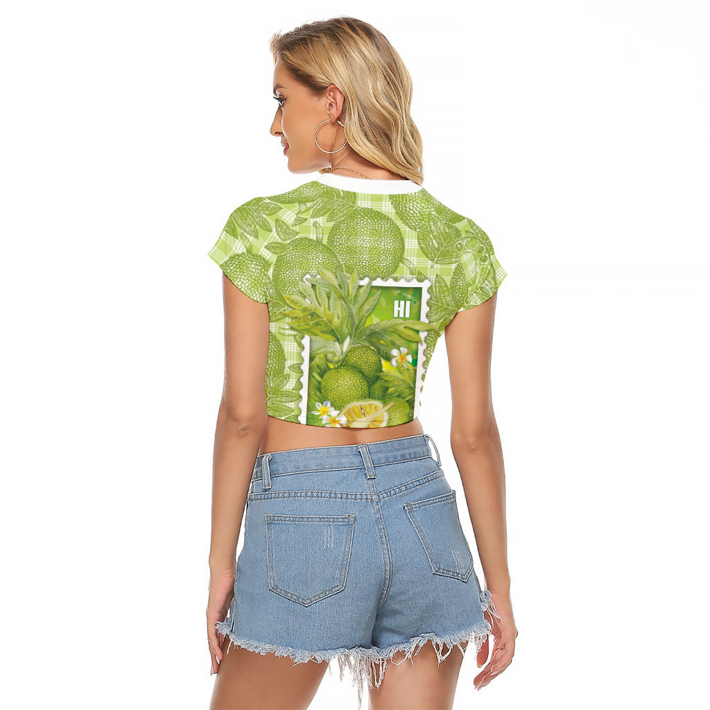 Aloha Hawaii Ulu Palaka Motifs Raglan Cropped T Shirt Hawaiian Breadfruit Stylized Stamp LT14 - Polynesian Pride