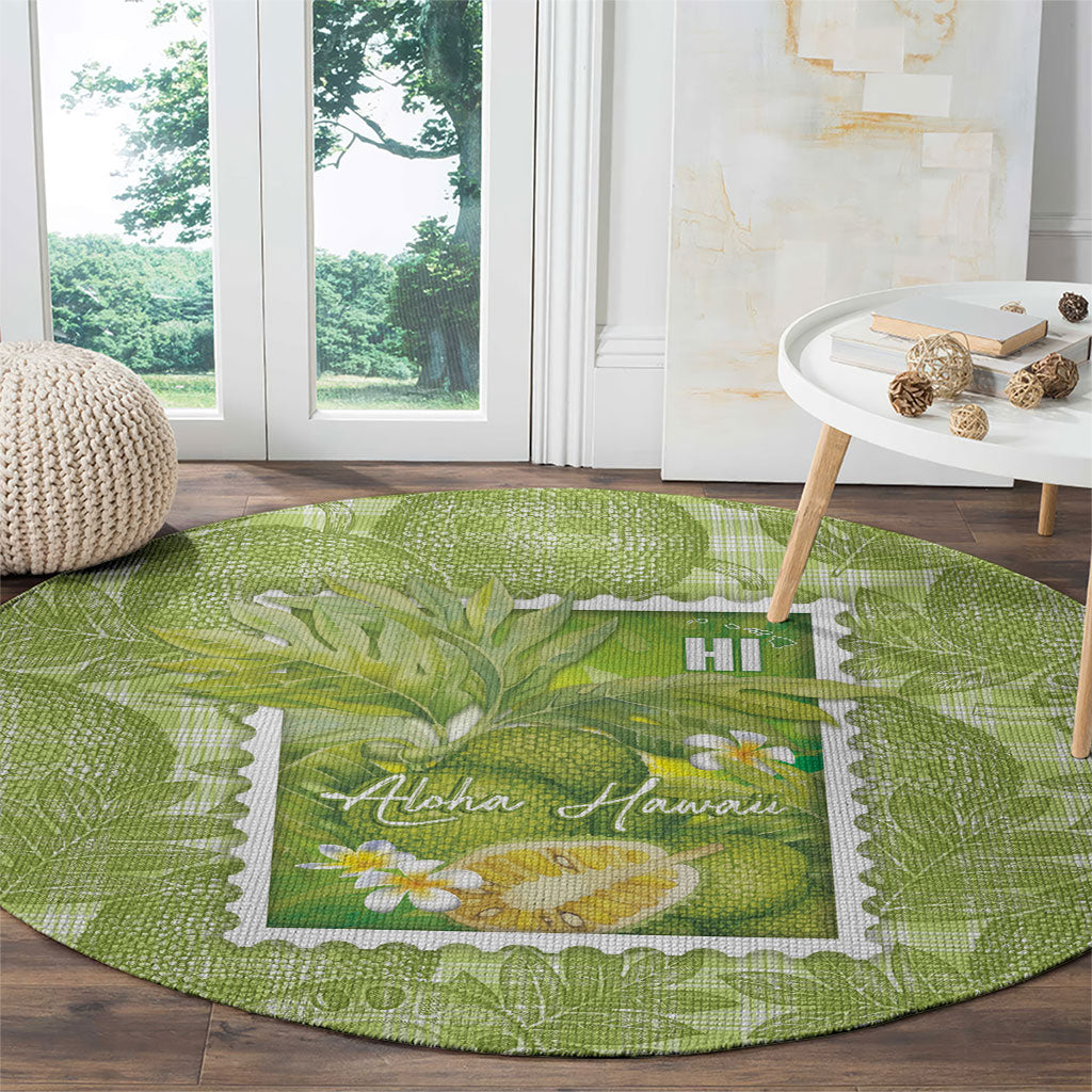 Aloha Hawaii Ulu Palaka Motifs Round Carpet Hawaiian Breadfruit Stylized Stamp LT14 - Polynesian Pride