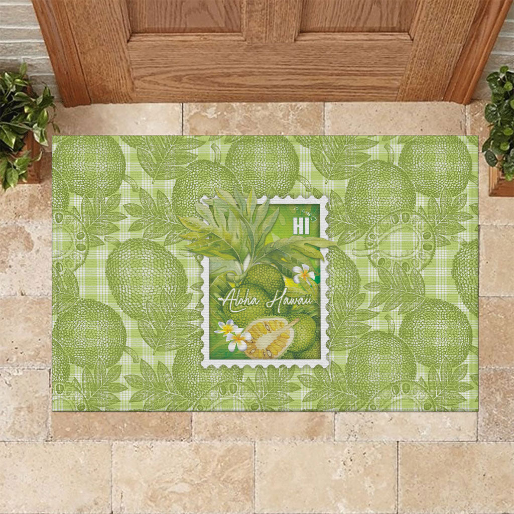 Aloha Hawaii Ulu Palaka Motifs Rubber Doormat Hawaiian Breadfruit Stylized Stamp LT14 Green - Polynesian Pride