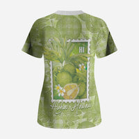Aloha Hawaii Ulu Palaka Motifs Scrub Top Hawaiian Breadfruit Stylized Stamp LT14 - Polynesian Pride