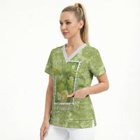 Aloha Hawaii Ulu Palaka Motifs Scrub Top Hawaiian Breadfruit Stylized Stamp LT14 - Polynesian Pride