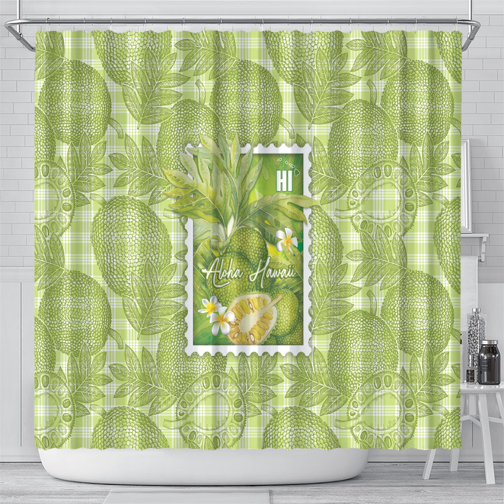 Aloha Hawaii Ulu Palaka Motifs Shower Curtain Hawaiian Breadfruit Stylized Stamp LT14 - Polynesian Pride