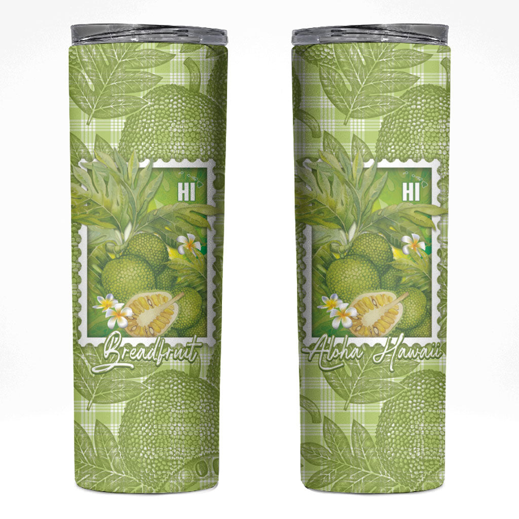 Aloha Hawaii Ulu Palaka Motifs Skinny Tumbler Hawaiian Breadfruit Stylized Stamp LT14 Green - Polynesian Pride
