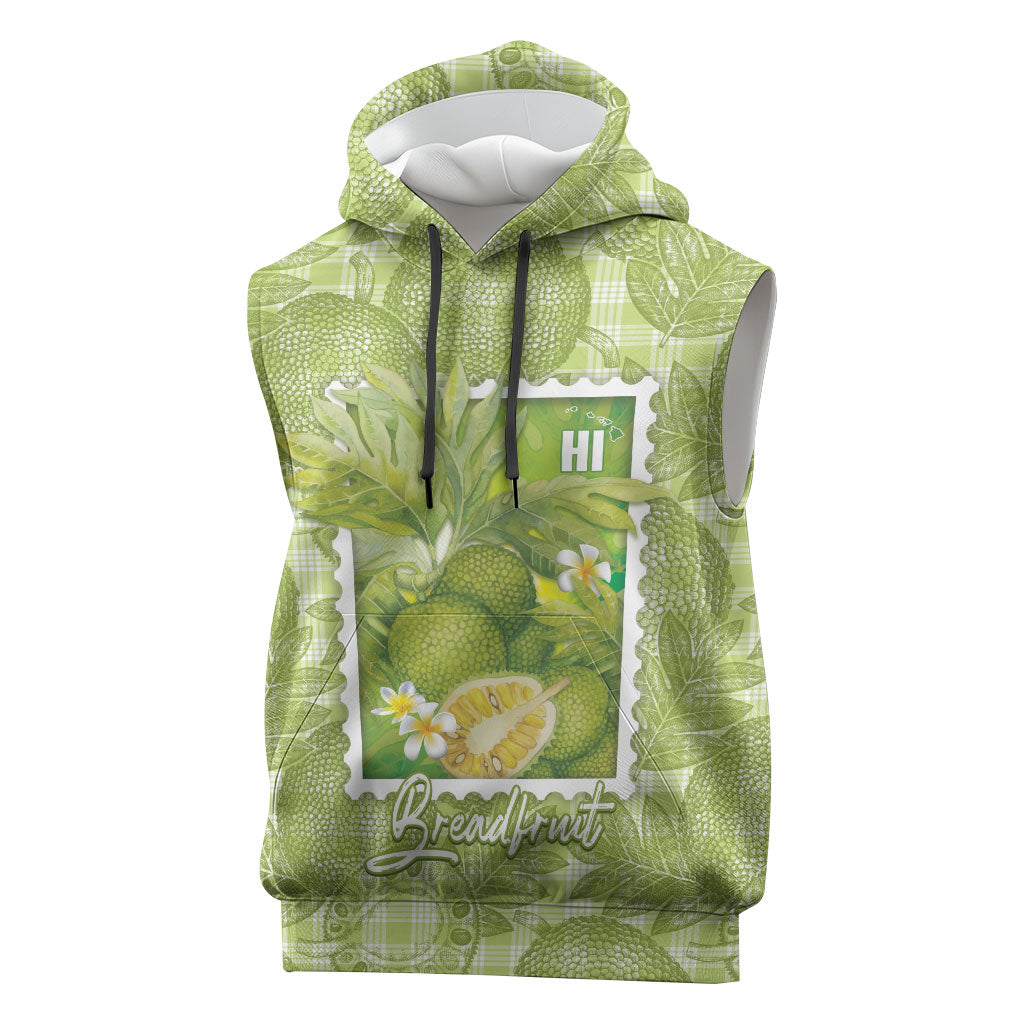 Aloha Hawaii Ulu Palaka Motifs Sleeveless Hoodie Hawaiian Breadfruit Stylized Stamp LT14 Green - Polynesian Pride