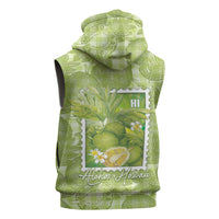 Aloha Hawaii Ulu Palaka Motifs Sleeveless Zip Hoodie Hawaiian Breadfruit Stylized Stamp LT14 - Polynesian Pride