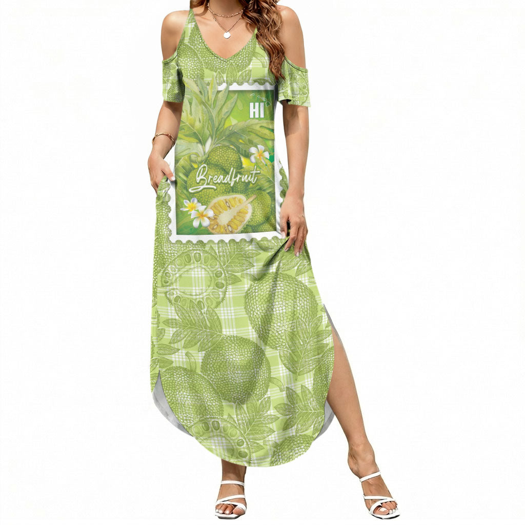 Aloha Hawaii Ulu Palaka Motifs Summer Maxi Dress Hawaiian Breadfruit Stylized Stamp