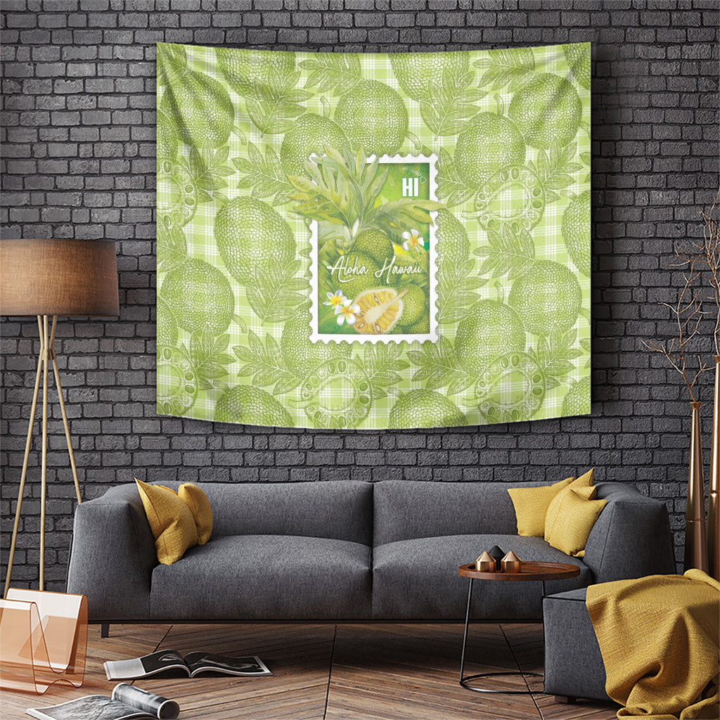 Aloha Hawaii Ulu Palaka Motifs Tapestry Hawaiian Breadfruit Stylized Stamp LT14 Green - Polynesian Pride