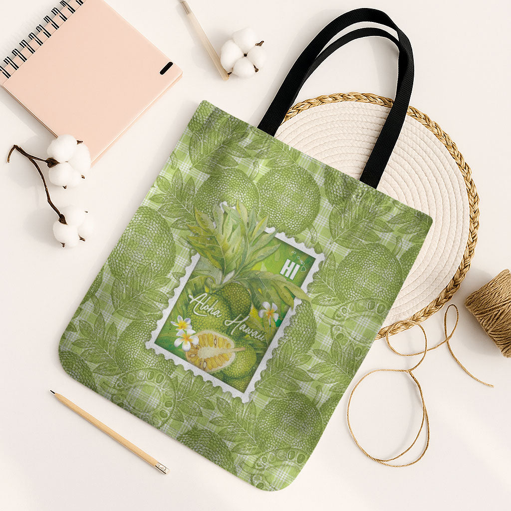 Aloha Hawaii Ulu Palaka Motifs Tote Bag Hawaiian Breadfruit Stylized Stamp