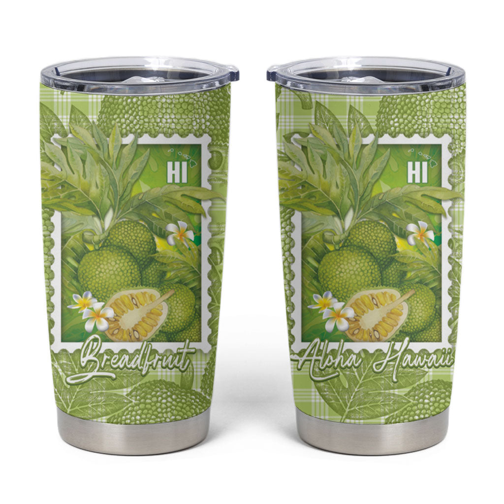 Aloha Hawaii Ulu Palaka Motifs Tumbler Cup Hawaiian Breadfruit Stylized Stamp LT14 Green - Polynesian Pride
