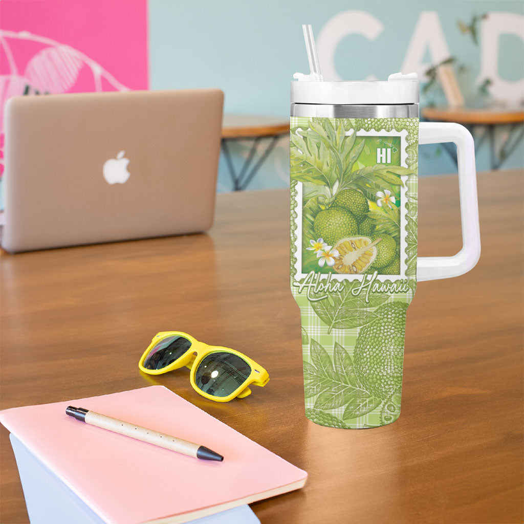 Aloha Hawaii Ulu Palaka Motifs Tumbler With Handle Hawaiian Breadfruit Stylized Stamp LT14 - Polynesian Pride