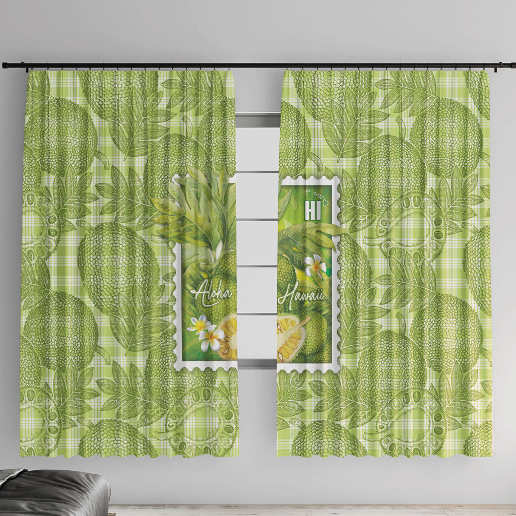 Aloha Hawaii Ulu Palaka Motifs Window Curtain Hawaiian Breadfruit Stylized Stamp LT14 With Hooks Green - Polynesian Pride
