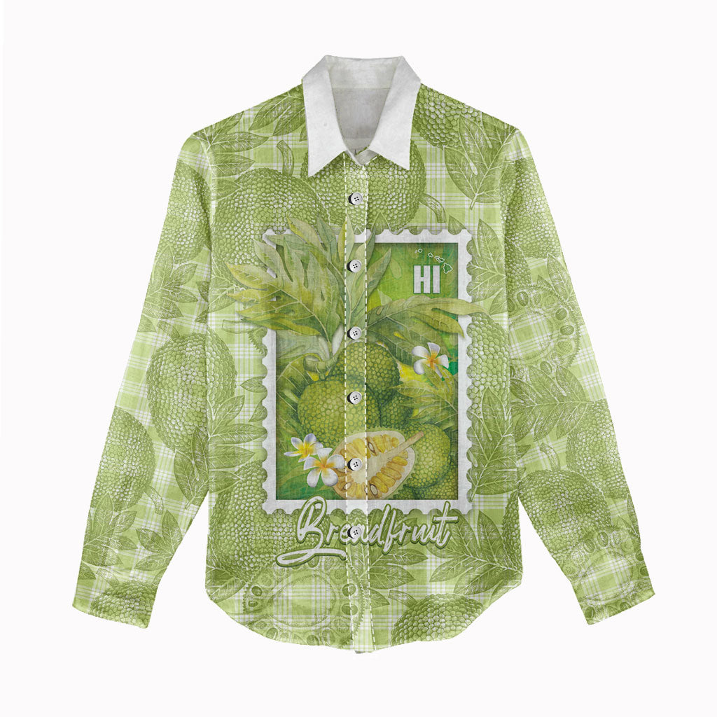 Aloha Hawaii Ulu Palaka Motifs Women Casual Shirt Hawaiian Breadfruit Stylized Stamp LT14 - Polynesian Pride