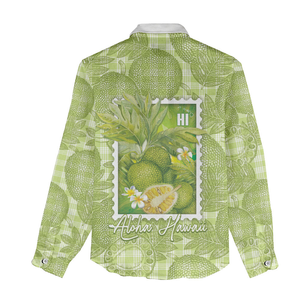 Aloha Hawaii Ulu Palaka Motifs Women Casual Shirt Hawaiian Breadfruit Stylized Stamp LT14 - Polynesian Pride