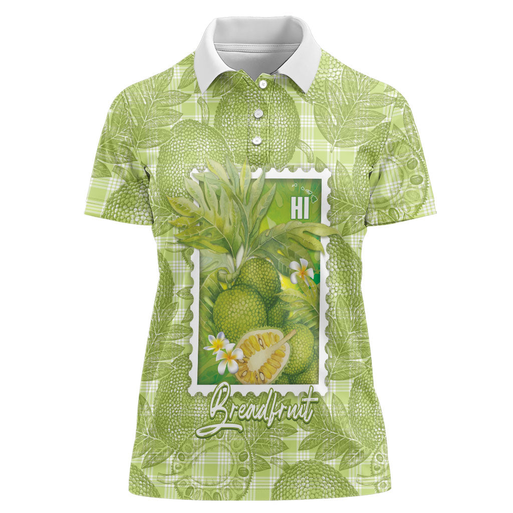 Aloha Hawaii Ulu Palaka Motifs Women Polo Shirt Hawaiian Breadfruit Stylized Stamp LT14 Female Green - Polynesian Pride