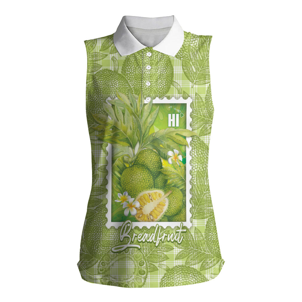 Aloha Hawaii Ulu Palaka Motifs Women Sleeveless Polo Shirt Hawaiian Breadfruit Stylized Stamp