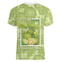 Aloha Hawaii Ulu Palaka Motifs Women V-Neck T-Shirt Hawaiian Breadfruit Stylized Stamp LT14 - Polynesian Pride