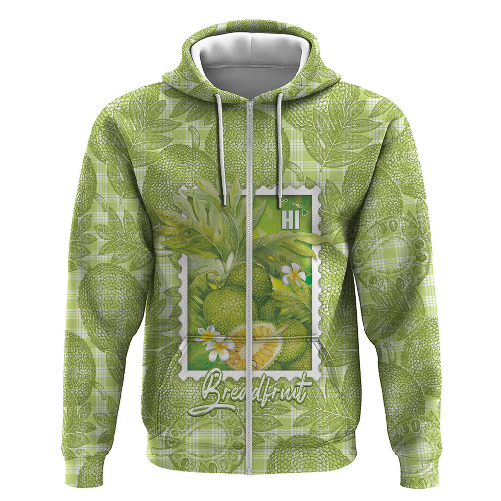 Aloha Hawaii Ulu Palaka Motifs Zip Hoodie Hawaiian Breadfruit Stylized Stamp LT14 Zip Hoodie Green - Polynesian Pride