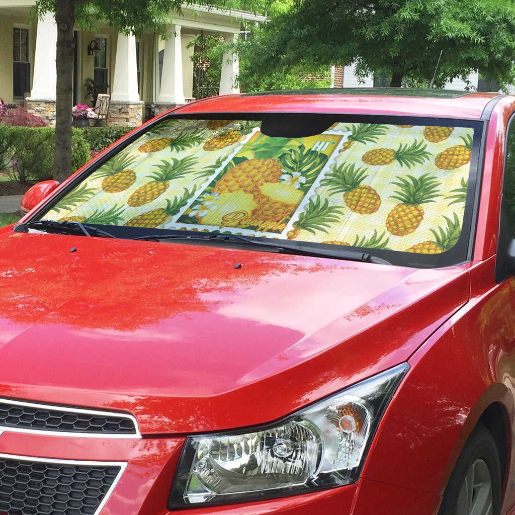 Aloha Hawaii Hala Kahiki Palaka Motifs Auto Sun Shade Hawaiian Pineapple Stylized Stamp LT14 - Polynesian Pride