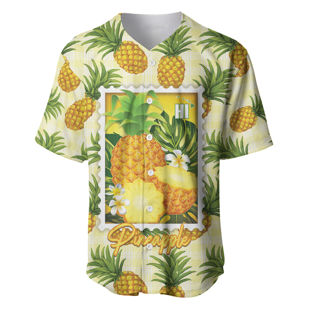 Aloha Hawaii Hala Kahiki Palaka Motifs Baseball Jersey Hawaiian Pineapple Stylized Stamp LT14 Yellow - Polynesian Pride