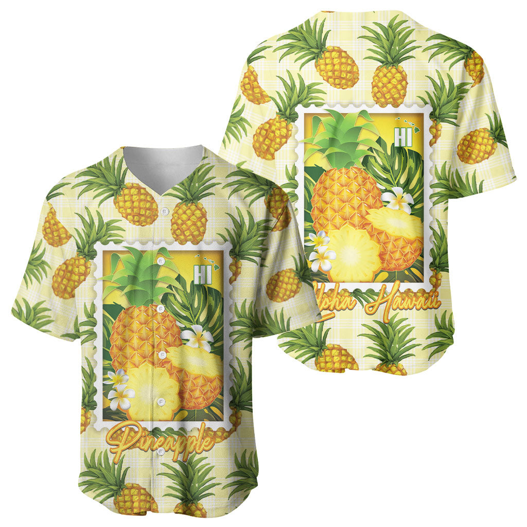 Aloha Hawaii Hala Kahiki Palaka Motifs Baseball Jersey Hawaiian Pineapple Stylized Stamp LT14 - Polynesian Pride