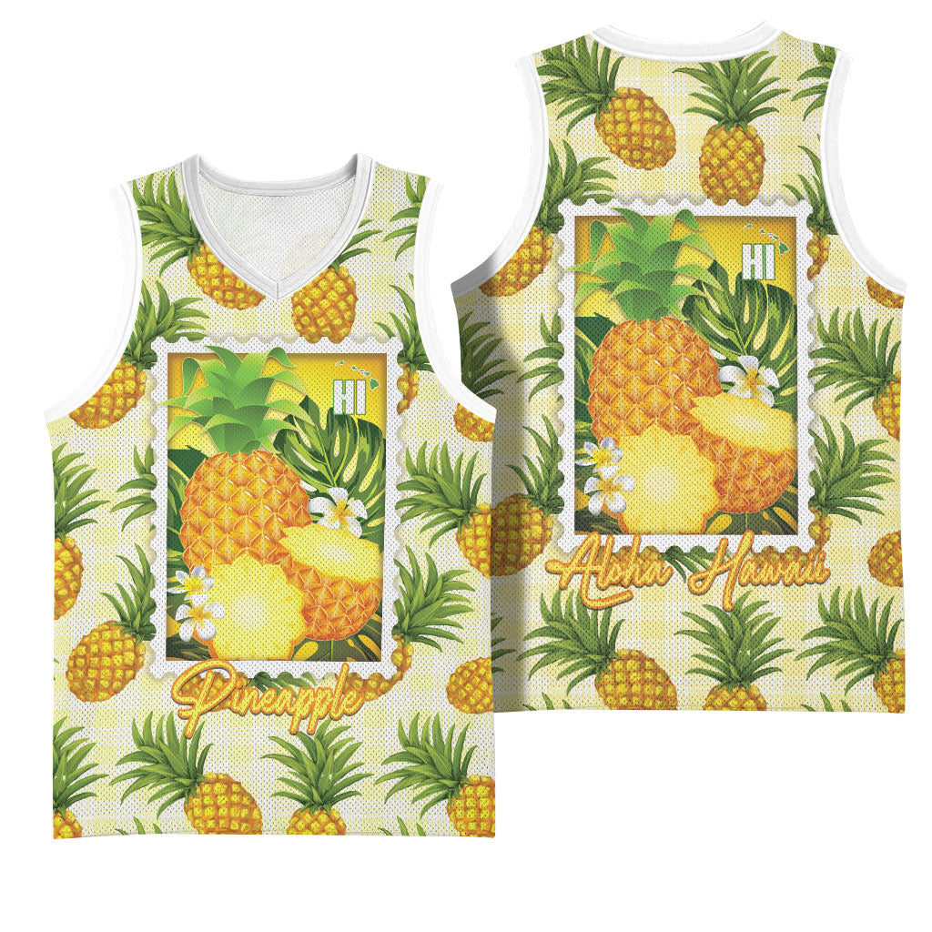 Aloha Hawaii Hala Kahiki Palaka Motifs Basketball Jersey Hawaiian Pineapple Stylized Stamp LT14 - Polynesian Pride