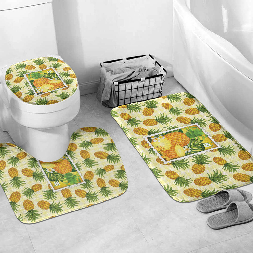 Aloha Hawaii Hala Kahiki Palaka Motifs Bathroom Set Hawaiian Pineapple Stylized Stamp LT14 Mat Set Only (3 pcs) One Size Yellow - Polynesian Pride