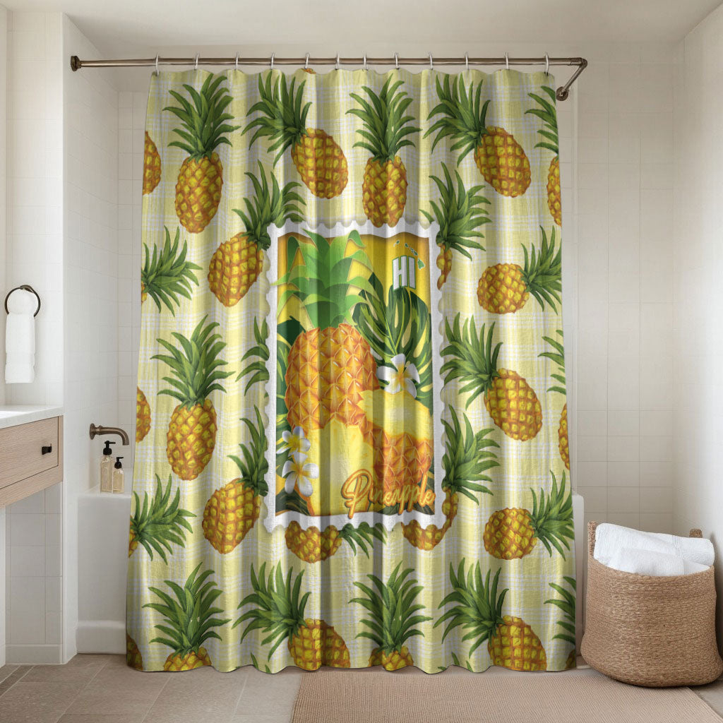 Aloha Hawaii Hala Kahiki Palaka Motifs Bathroom Set Hawaiian Pineapple Stylized Stamp LT14 Shower Curtain Only Yellow - Polynesian Pride
