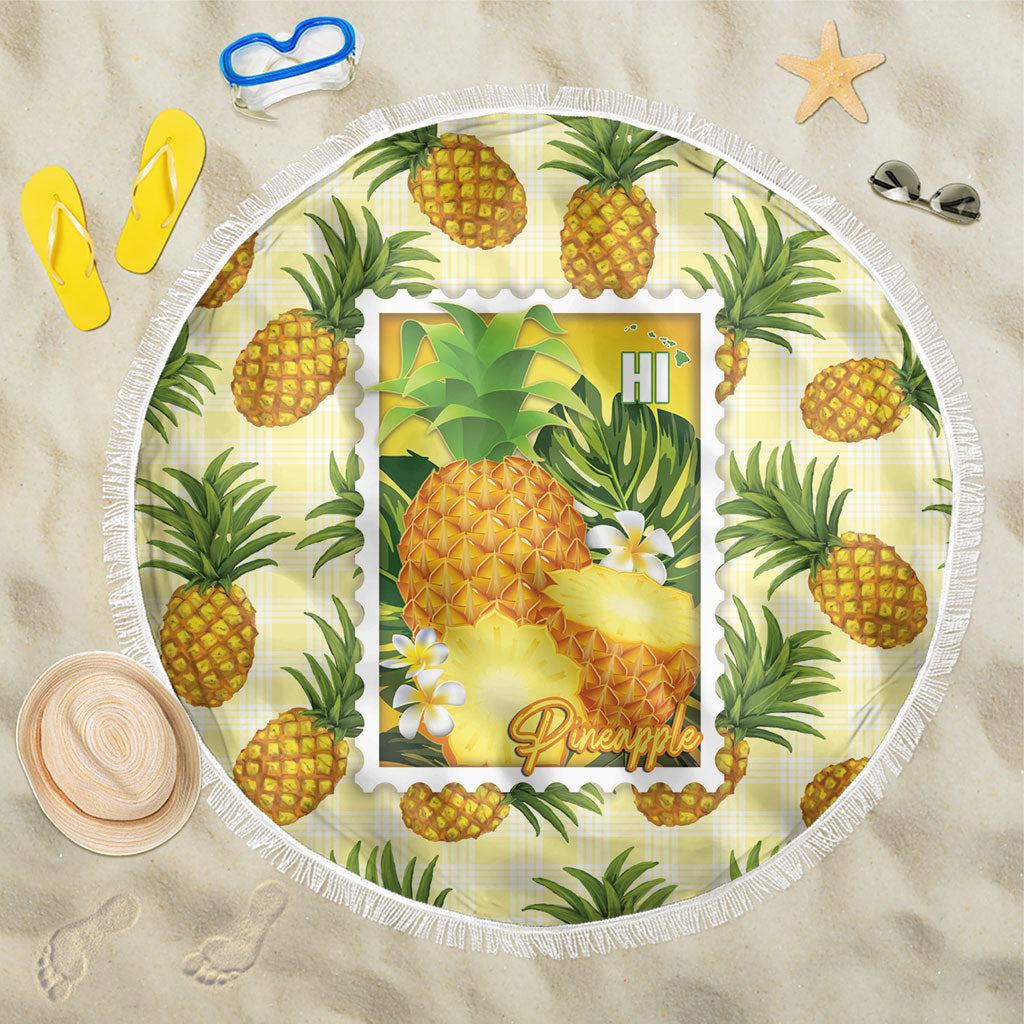 Aloha Hawaii Hala Kahiki Palaka Motifs Beach Blanket Hawaiian Pineapple Stylized Stamp LT14 One Size 150cm Yellow - Polynesian Pride