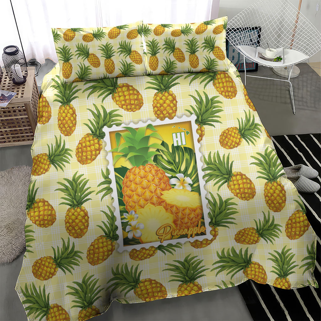 Aloha Hawaii Hala Kahiki Palaka Motifs Bedding Set Hawaiian Pineapple Stylized Stamp LT14 - Polynesian Pride