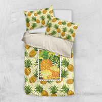 Aloha Hawaii Hala Kahiki Palaka Motifs Bedding Set Hawaiian Pineapple Stylized Stamp LT14 US Twin 172cm x 218cm Yellow - Polynesian Pride